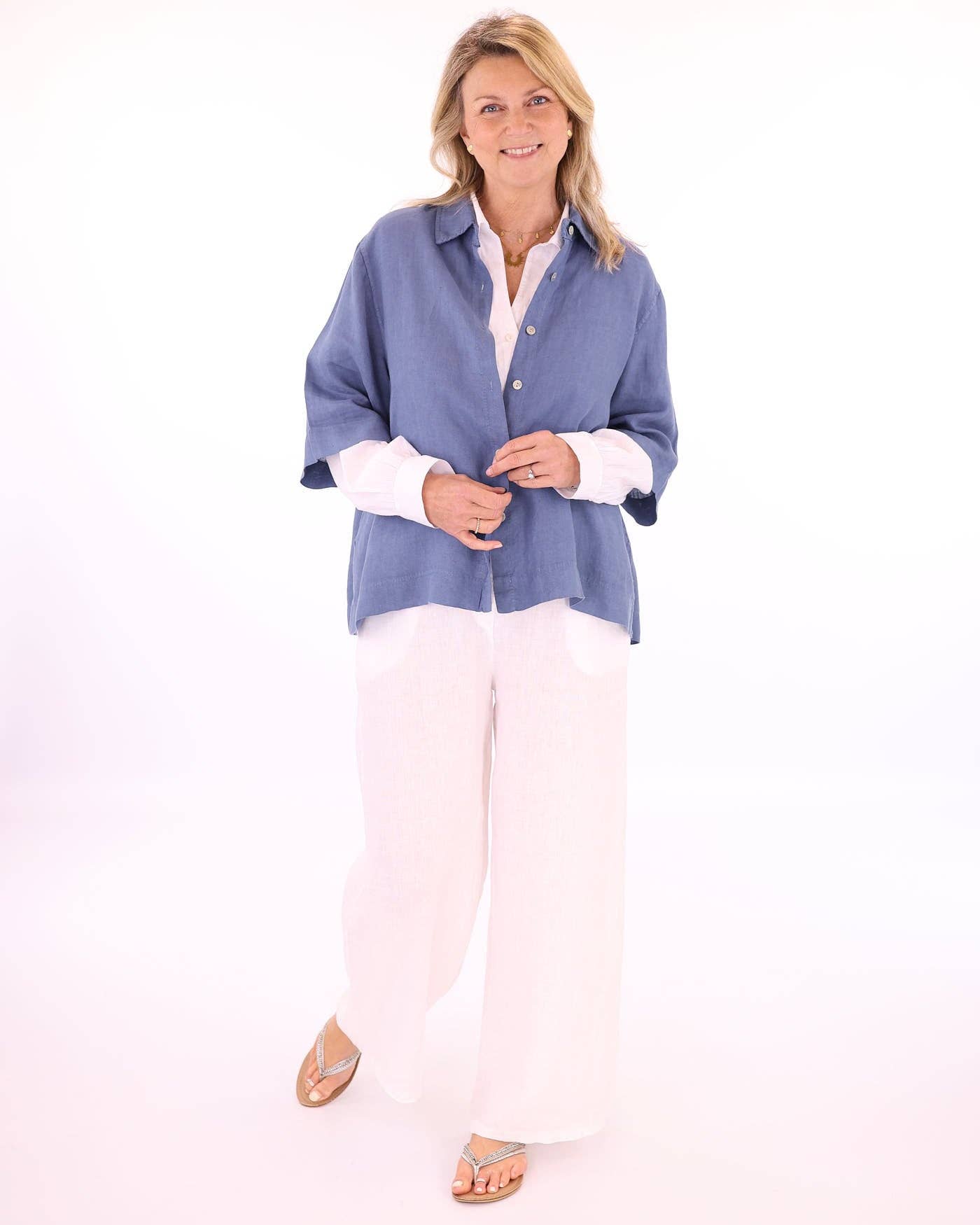 Linen Trousers: Navy / One Size