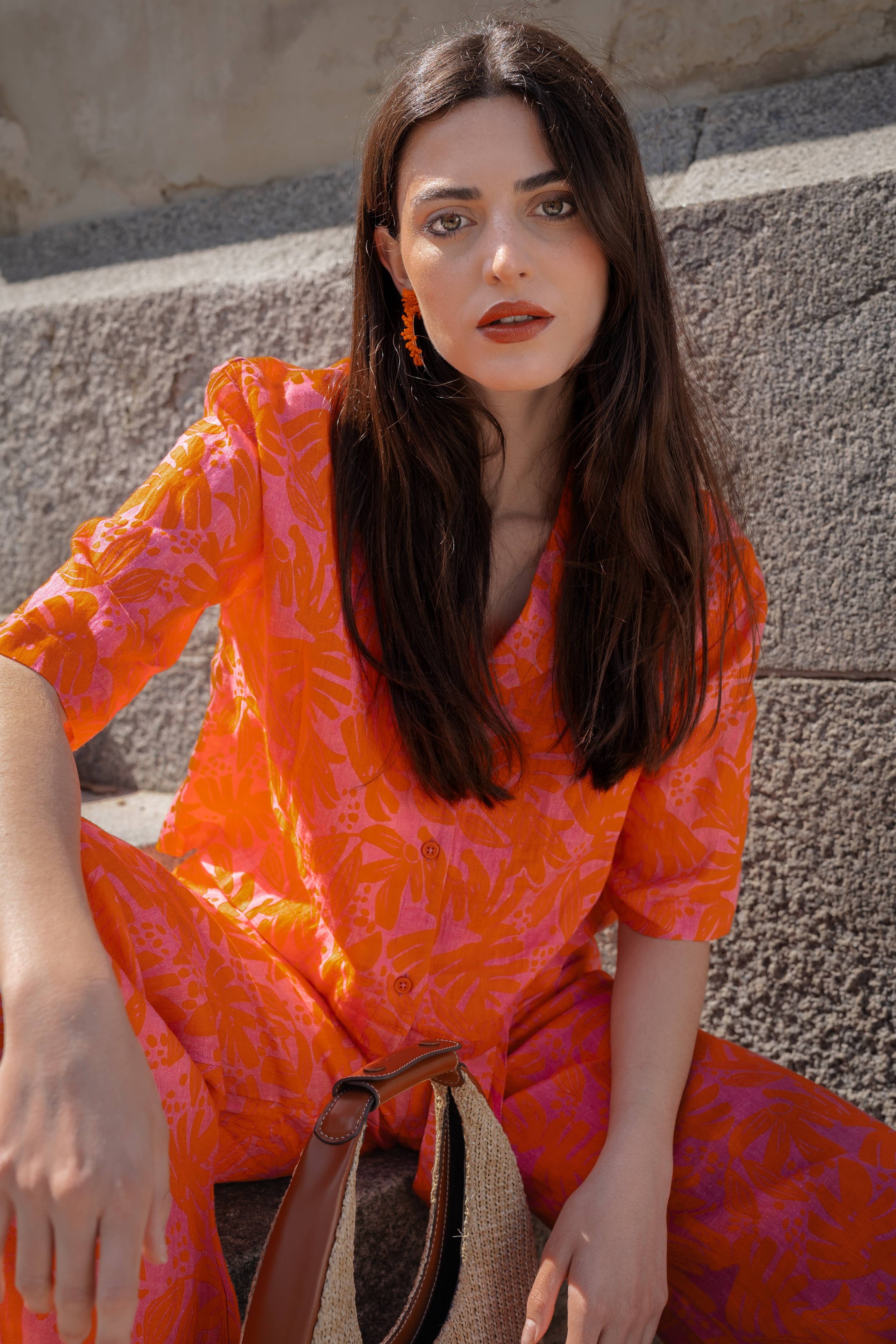 Kapda Casa. Monaco Linen Co-ord Set — Orange / Size S