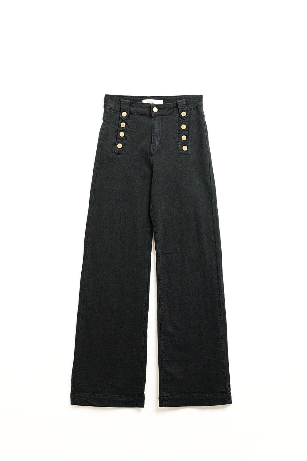 Straight Jeans With Gold Buttons At the Side in black