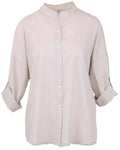 Cotton Grandad Style / Collarless  Shirt: Sand (Dark Beige)