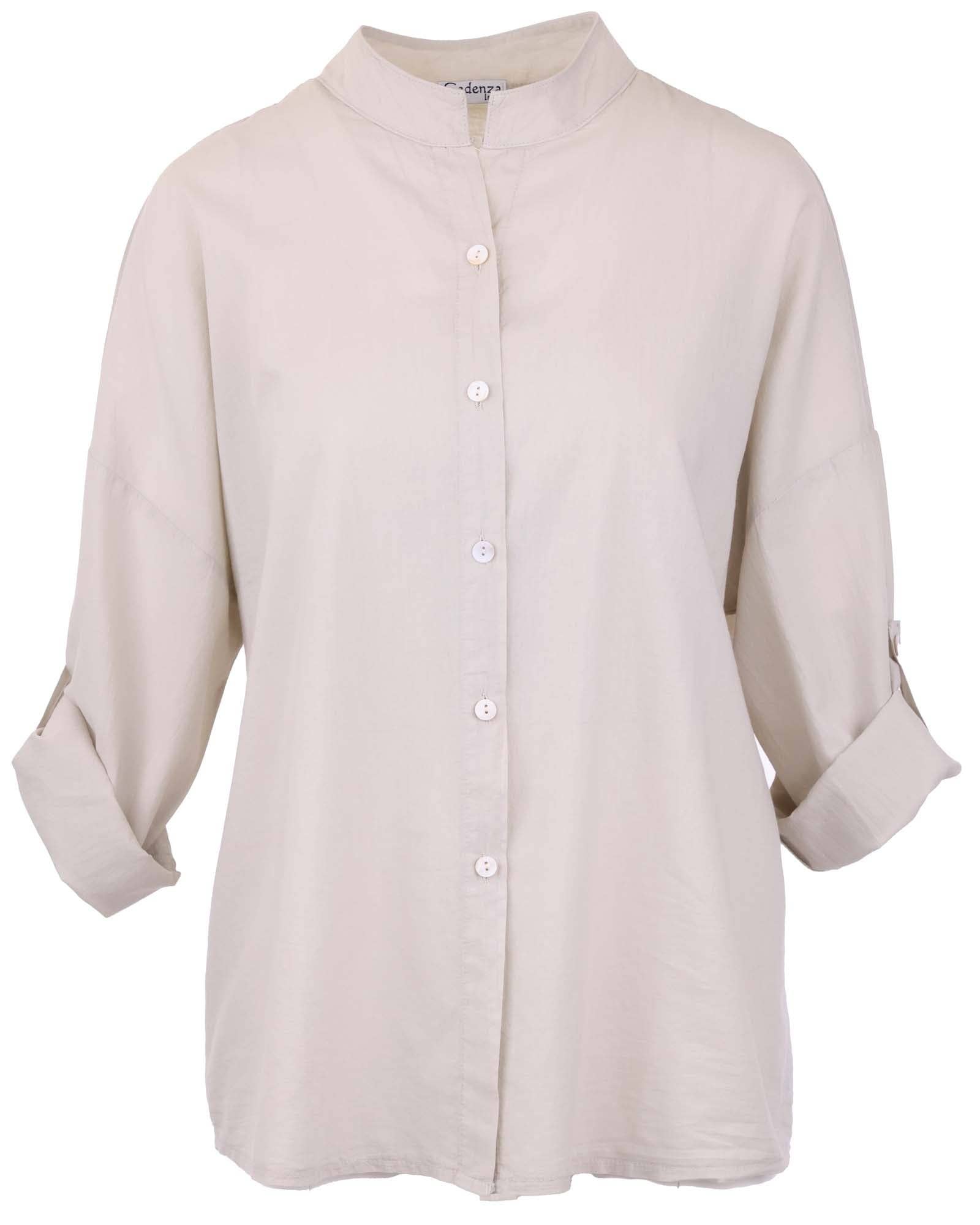 Cotton Grandad Style / Collarless  Shirt: Pink
