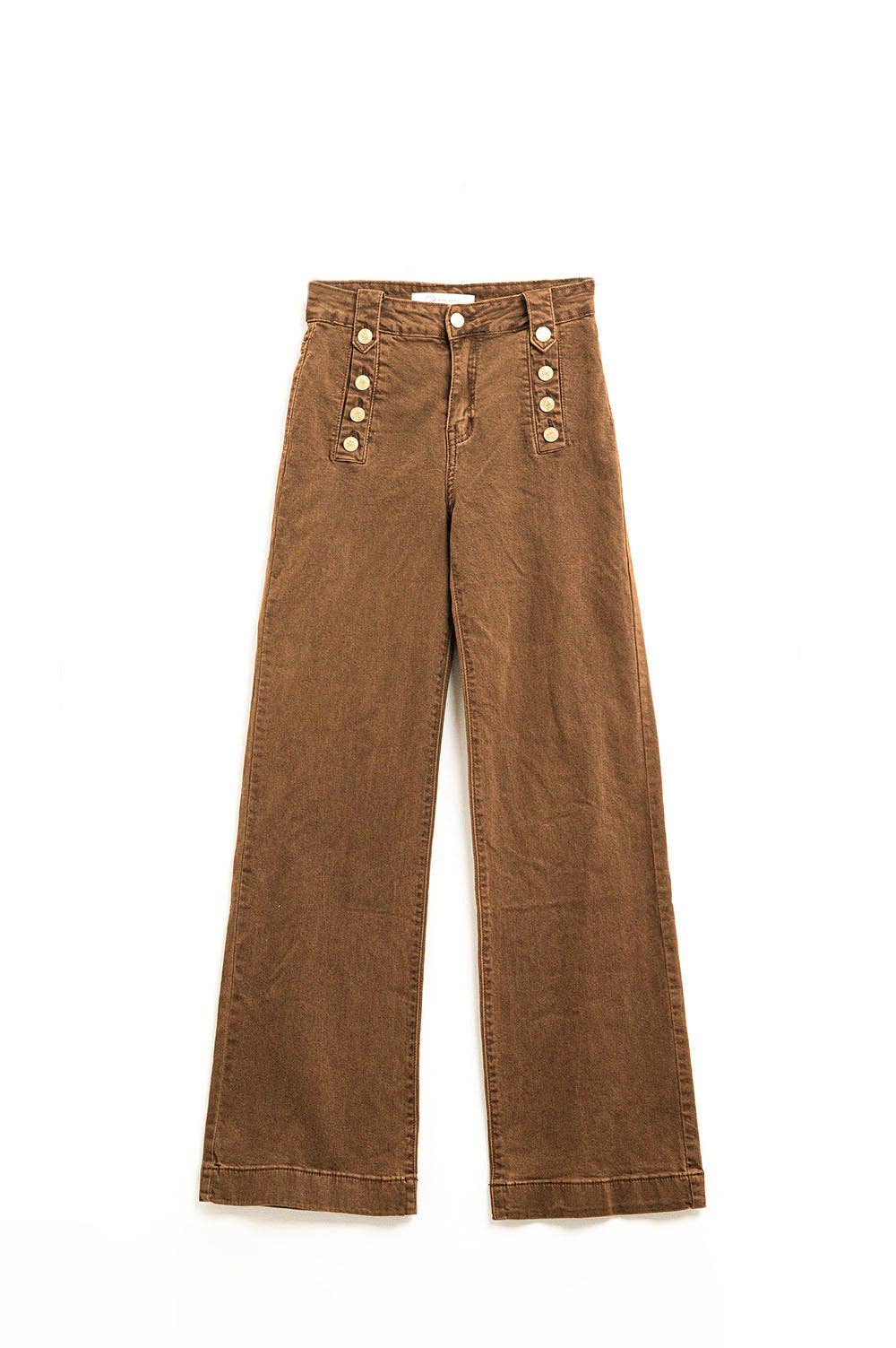 Straight Jeans With Gold Buttons At the Side in Brown / Medium