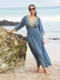 ARTISAN PRINT DESIGN - COTTON V-NECK MIDI DRESS