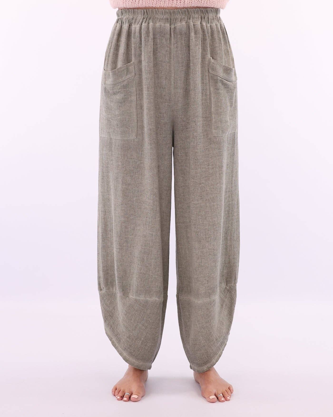 Linen and Cotton Blend Hareem Pants: White