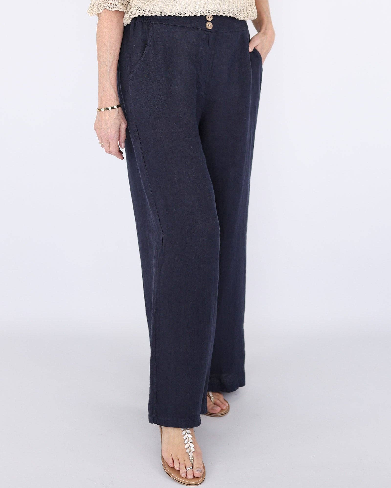 Linen Trousers: Navy / One Size