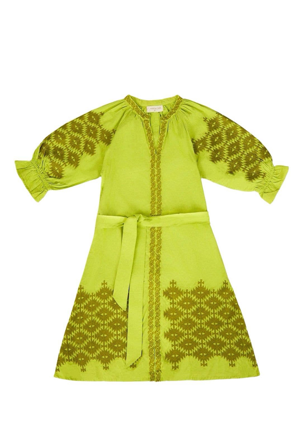 Kapda Casa. Paloma Embroidered Cotton Dress — Green / Size M