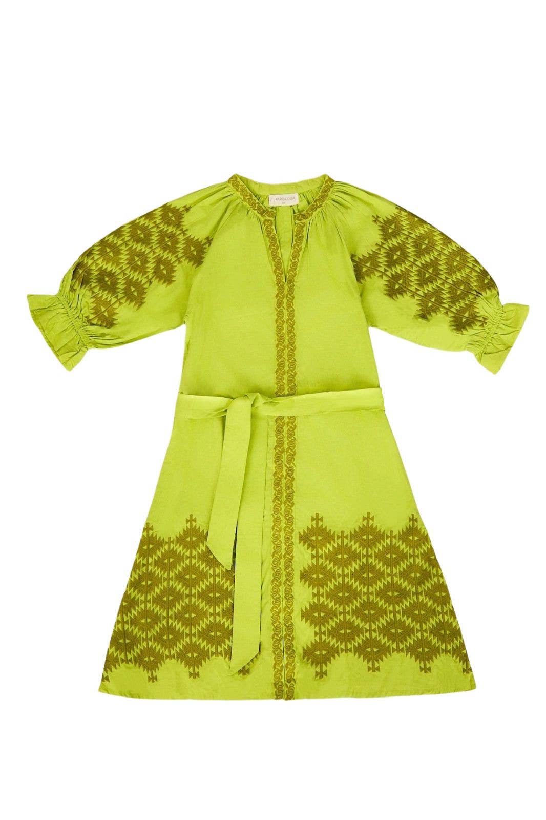 Kapda Casa. Paloma Embroidered Cotton Dress — Green / Size M