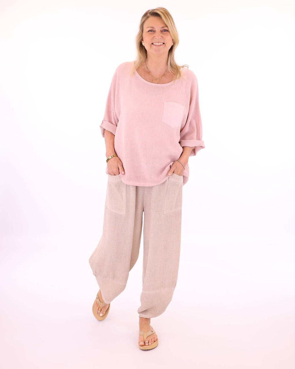 Linen and Cotton Blend Hareem Pants: White