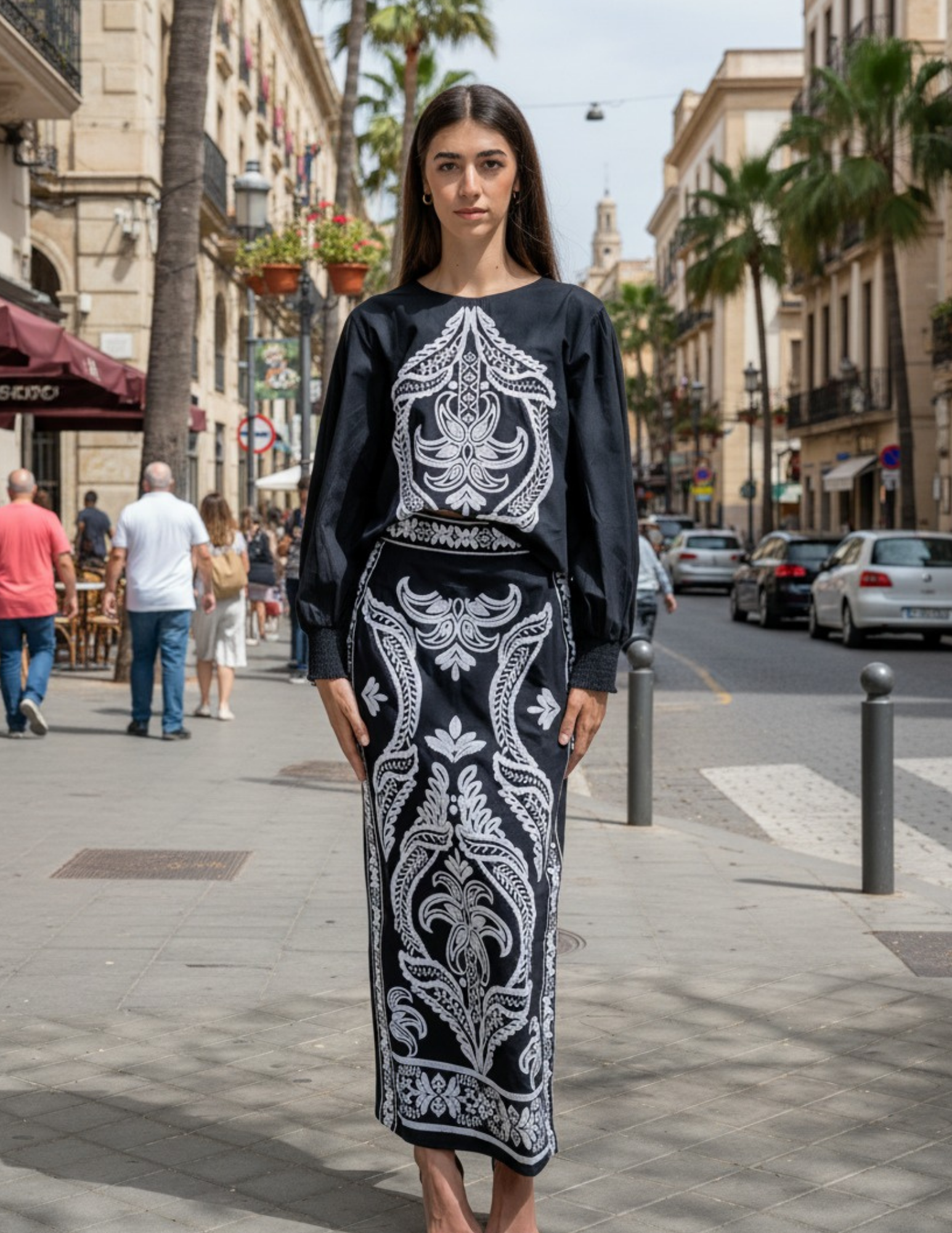 Costa Luna Embroidered Co-ord Set — Black / Size L