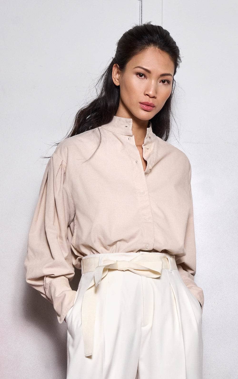 Fine Cord Blouse — Linen Beige / Size L