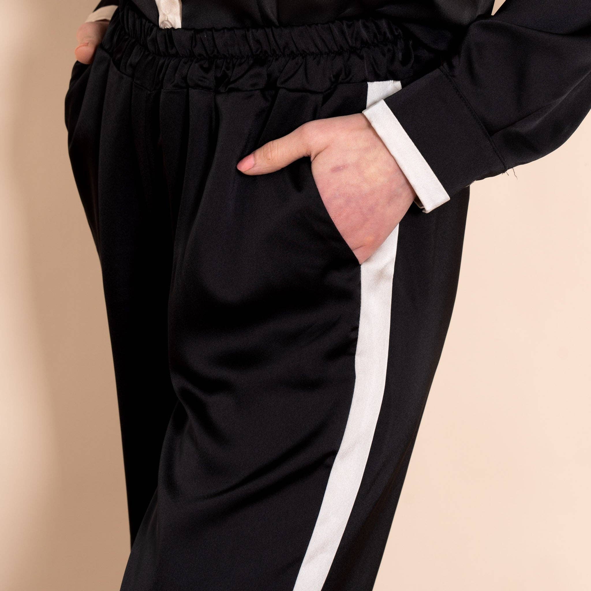 Sonnie Wide Leg Trousers - Black/Cream, Contrast Stripe: Small (UK 8-10)
