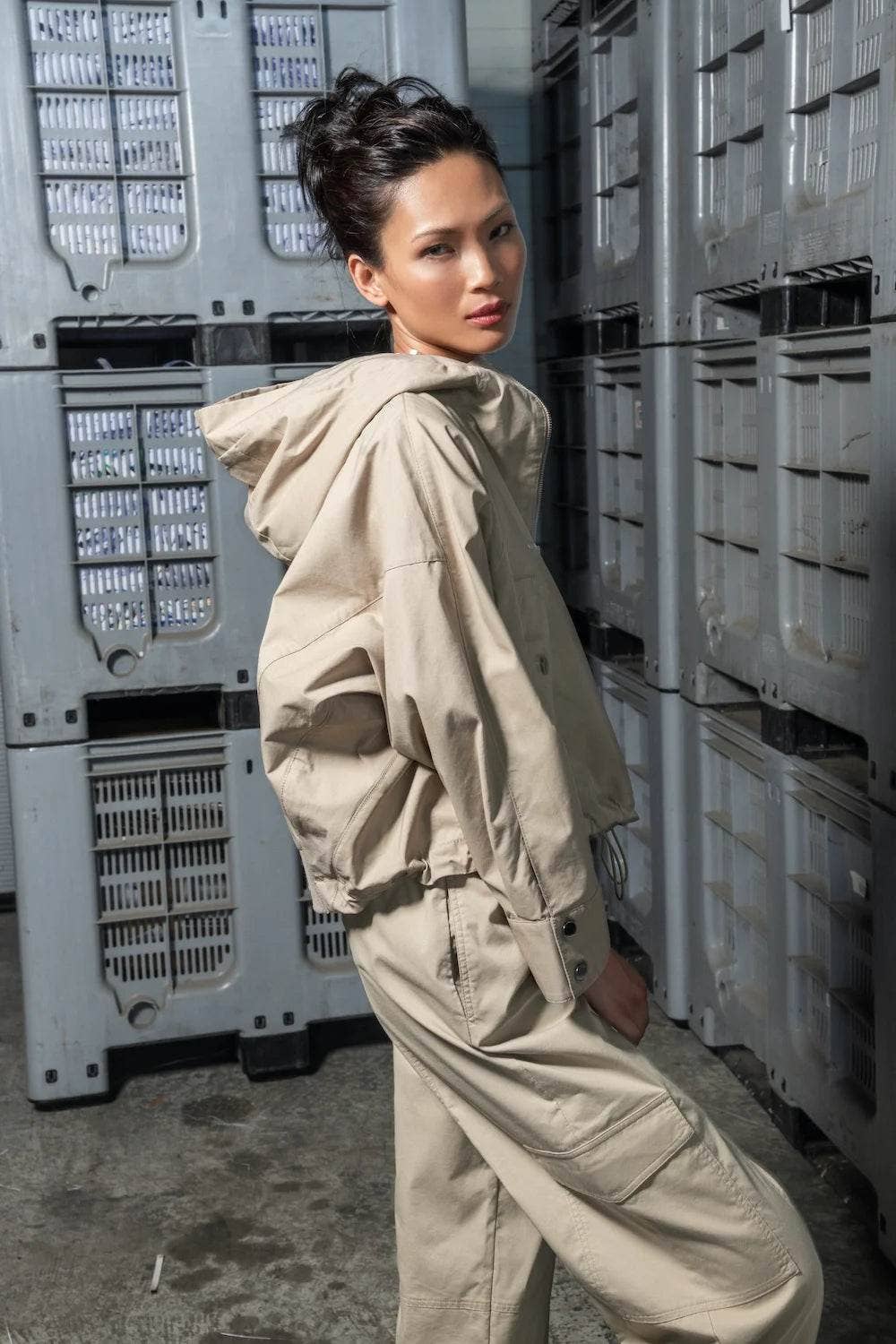 SPOON Short Hoodie Parka — Dune Beige / Size M