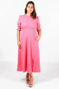 Puff Sleeve Midaxi Tea Dress - Pink: Small (8-10)
