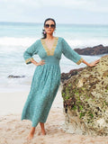 PRINTED COTTON V-NECK MIDI DRESS