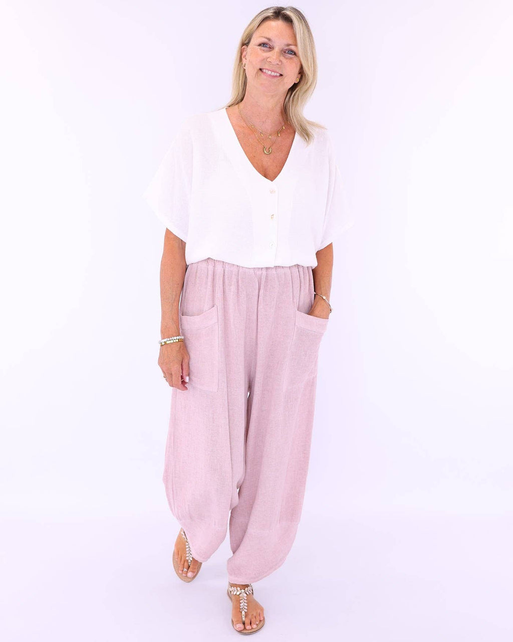 Linen and Cotton Blend Hareem Pants: Truffle