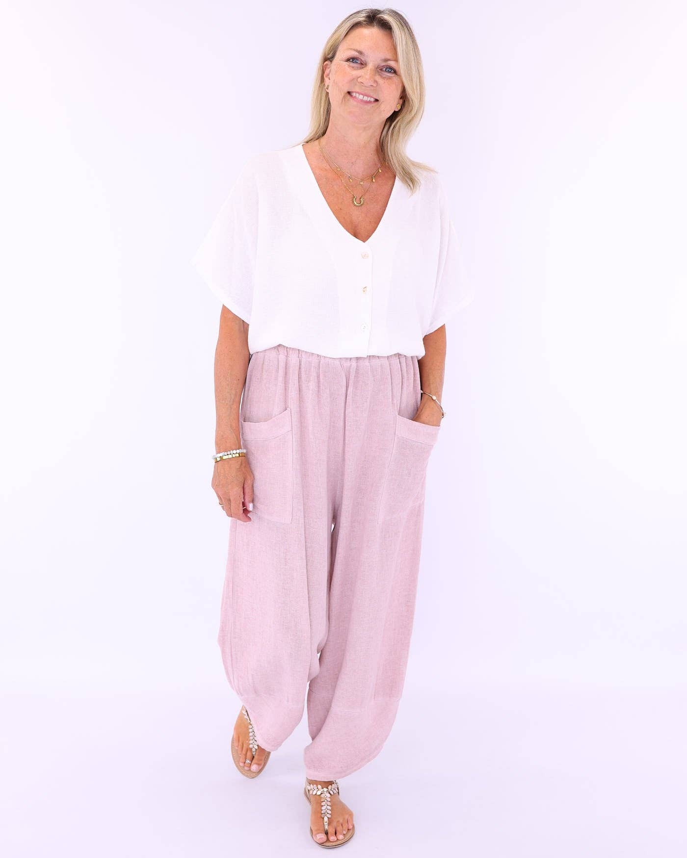 Linen and Cotton Blend Hareem Pants: Truffle