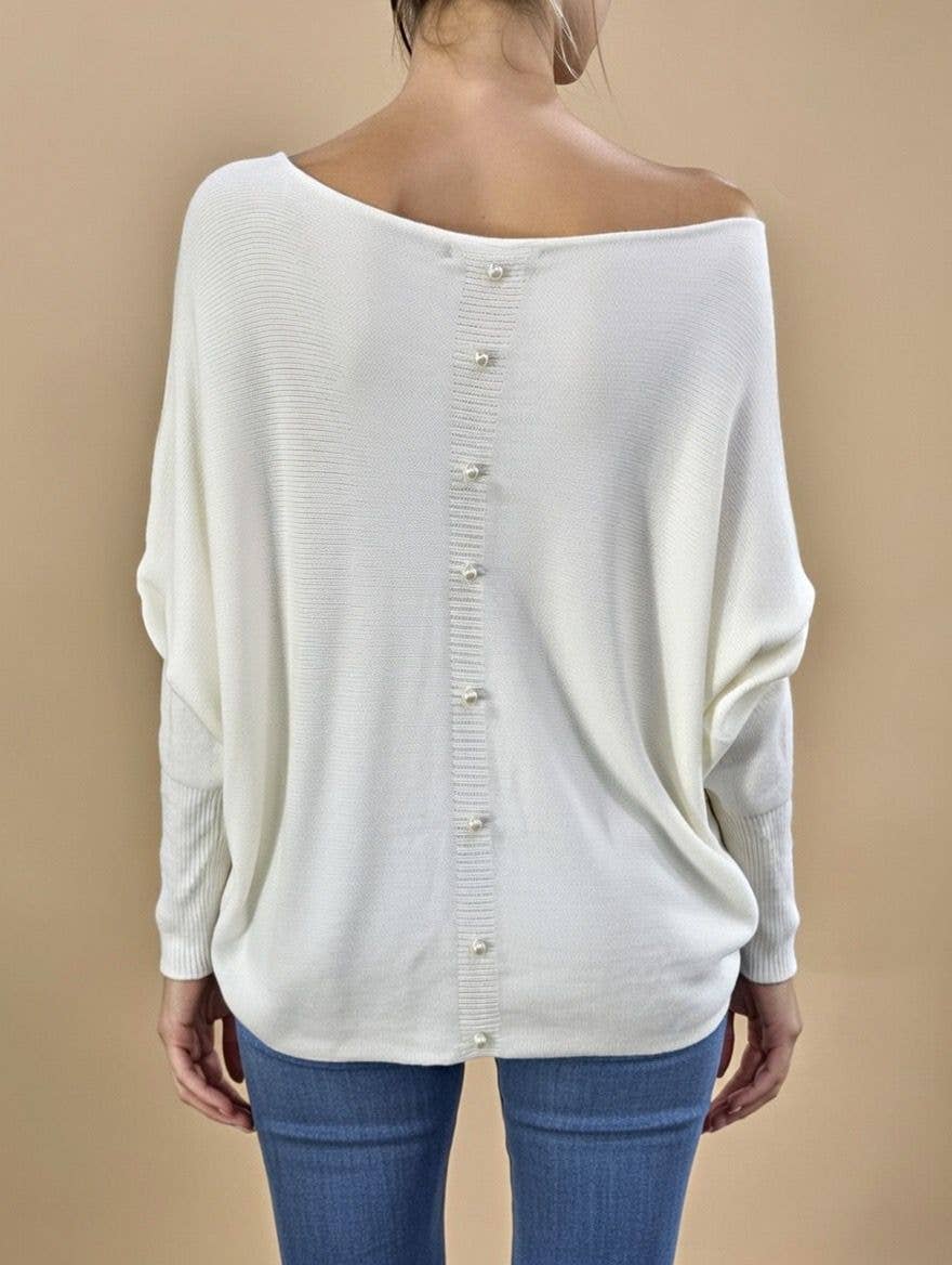 Pearl Buttons Back  - Cream Sweater
