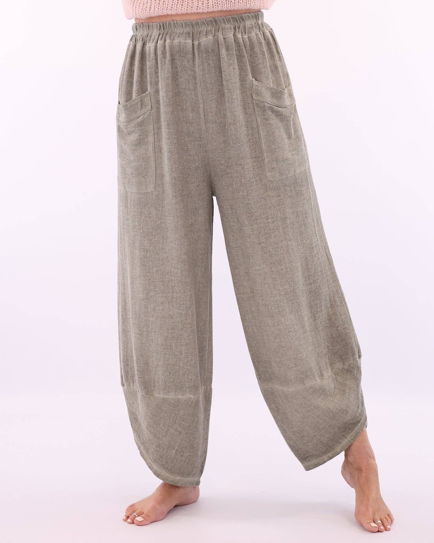 Linen and Cotton Blend Hareem Pants: White