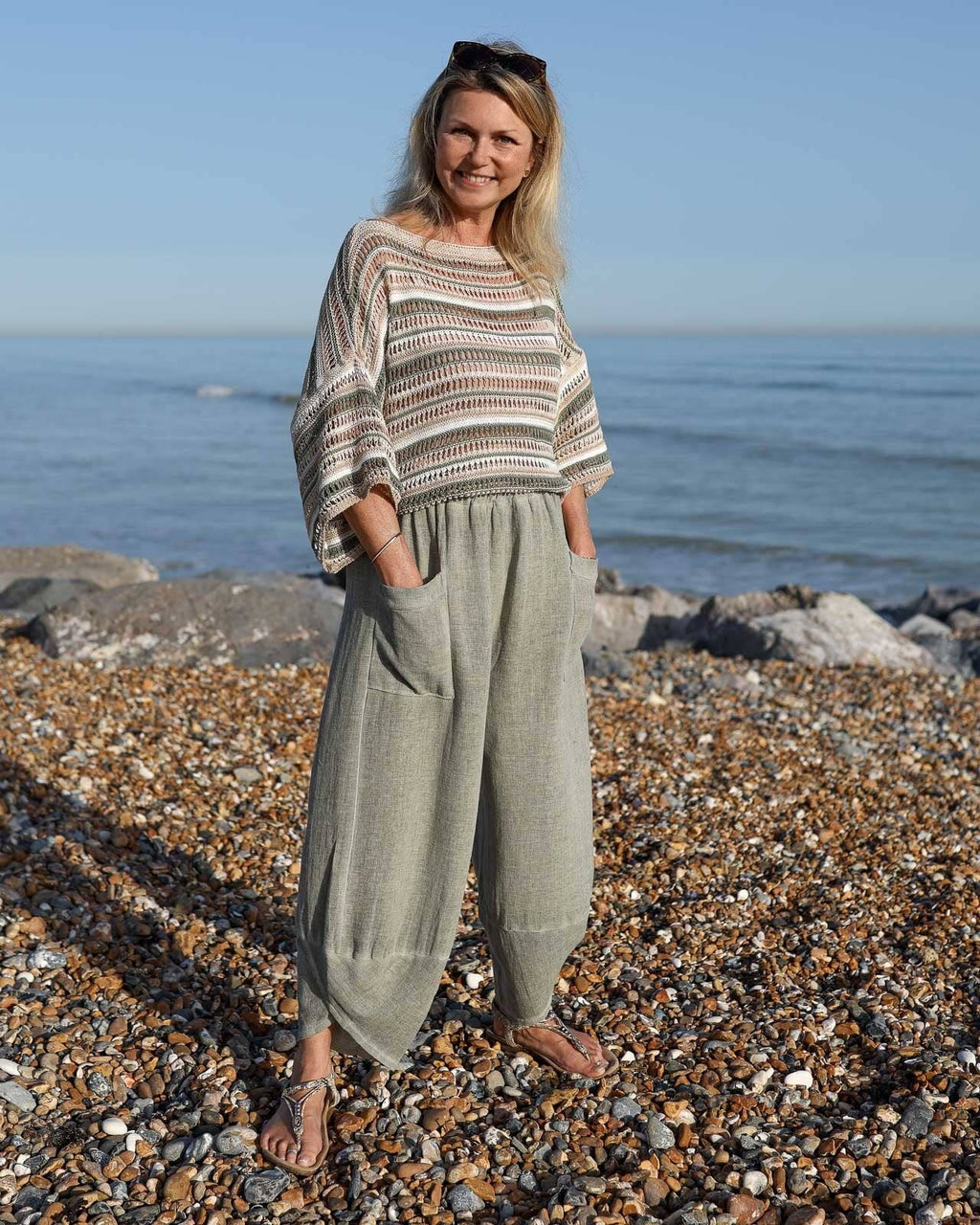 Linen and Cotton Blend Hareem Pants: White
