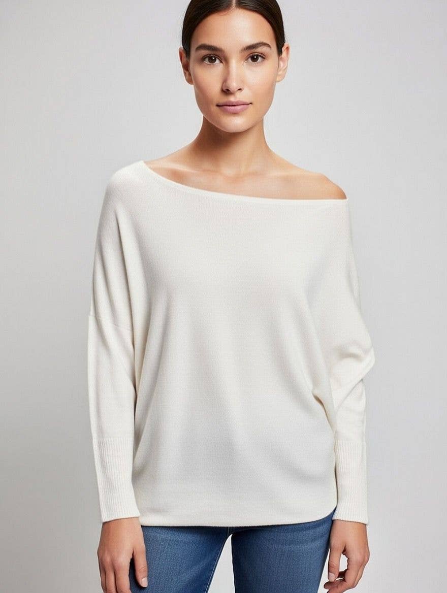 Pearl Buttons Back  - Cream Sweater