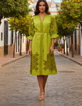 Kapda Casa. Paloma Embroidered Cotton Dress — Green / Size M