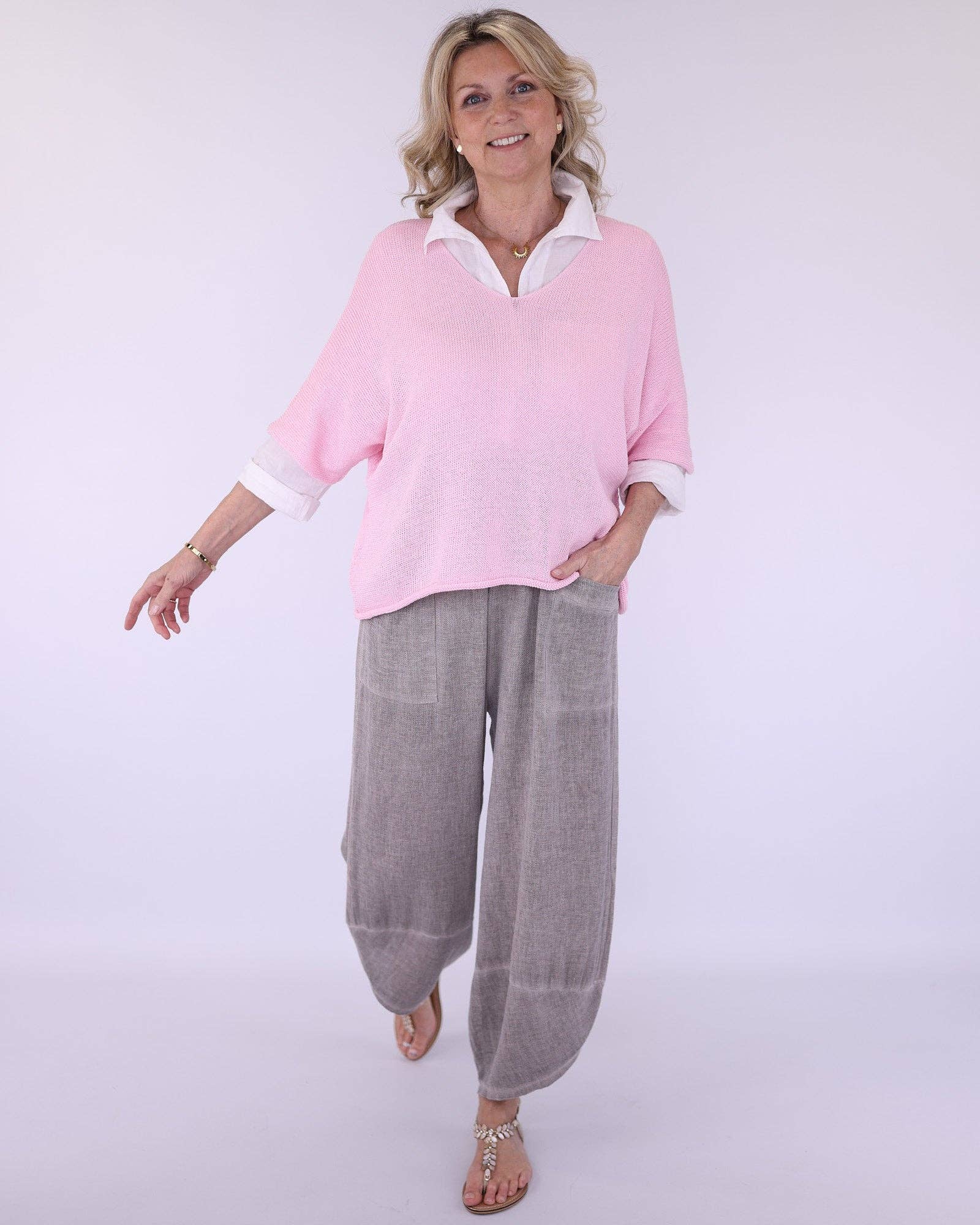 Linen and Cotton Blend Hareem Pants: Truffle