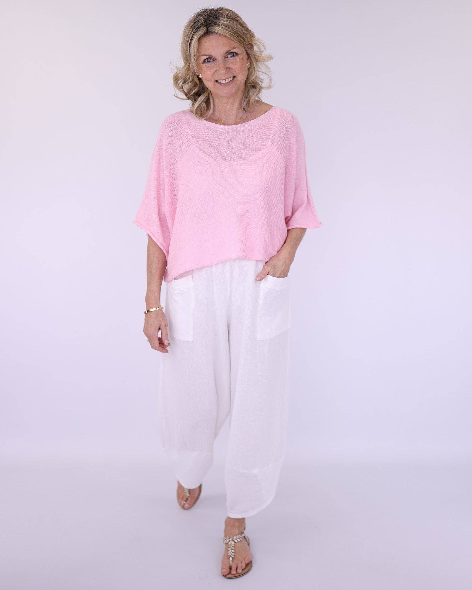 Linen and Cotton Blend Hareem Pants: White