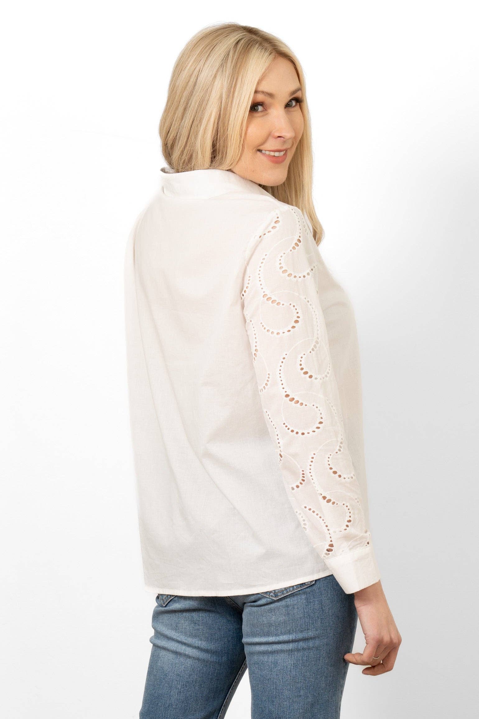 Darby Long Sleeve Cotton Shirt - White, Cut-Out: Large (UK 16-18)