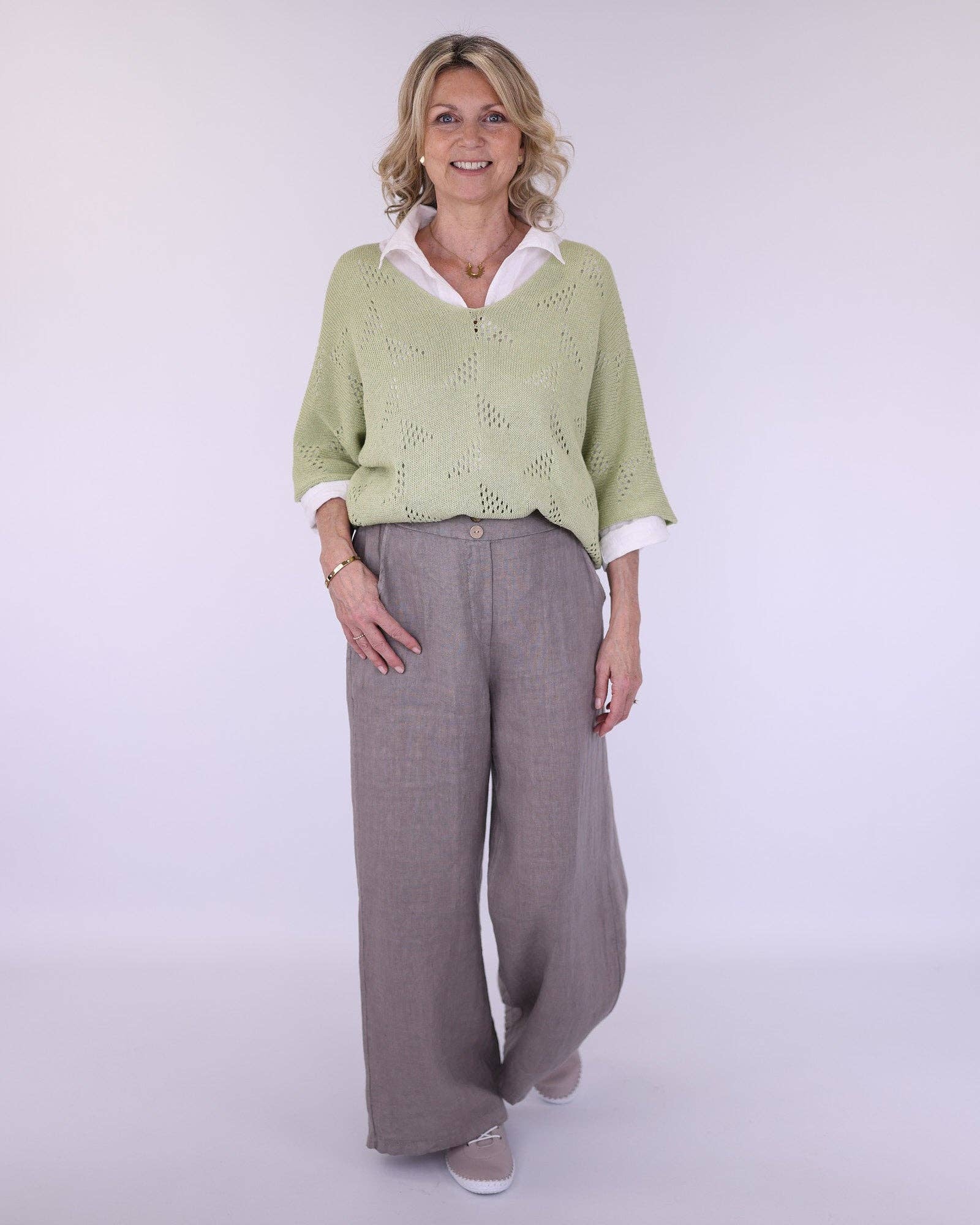 Linen Trousers: Sand / One Size