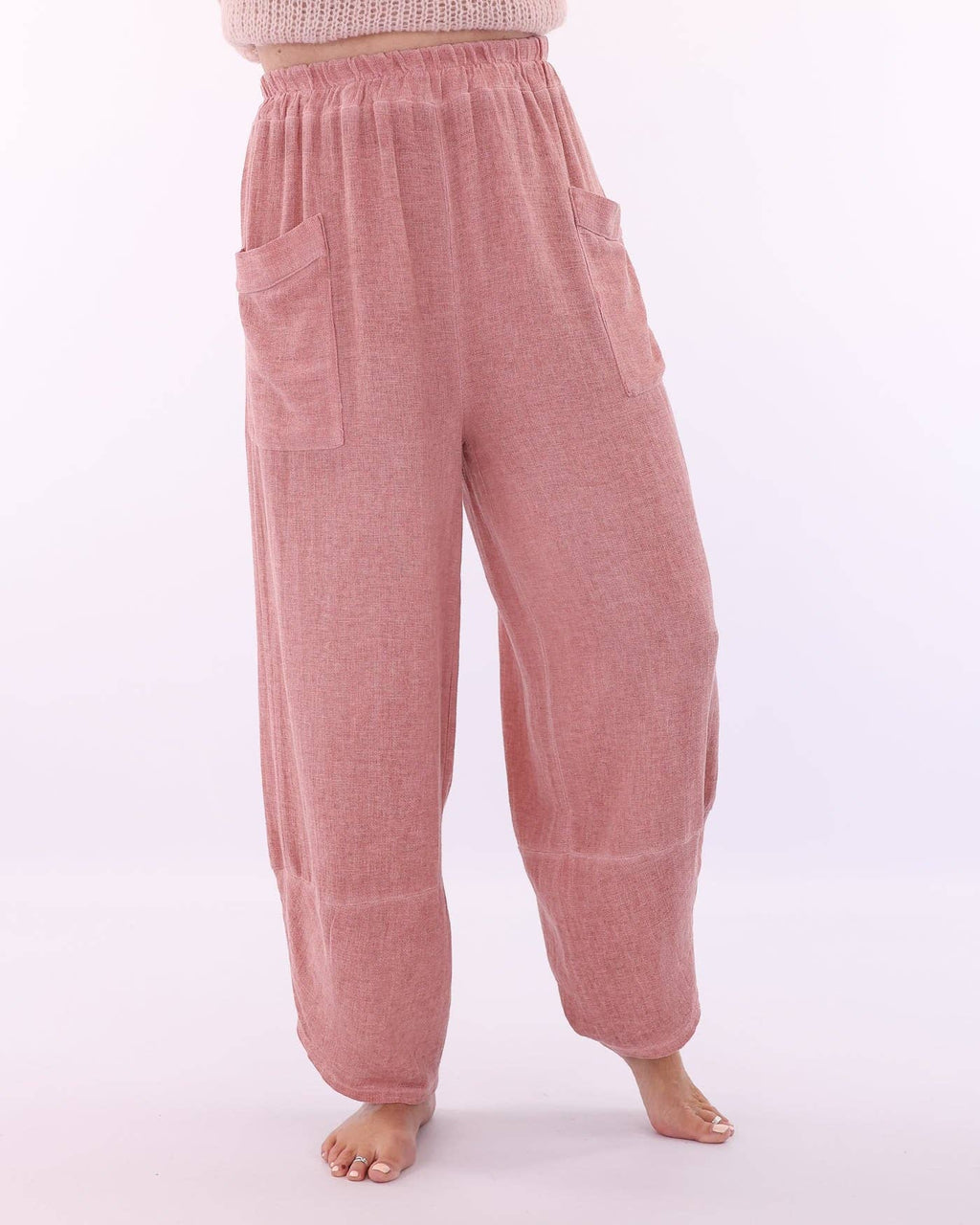 Linen and Cotton Blend Hareem Pants: White