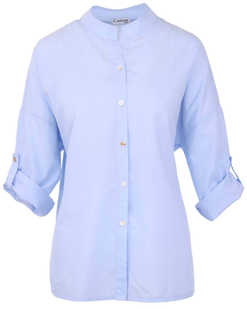 Cotton Grandad Style / Collarless  Shirt:  Baby Blue