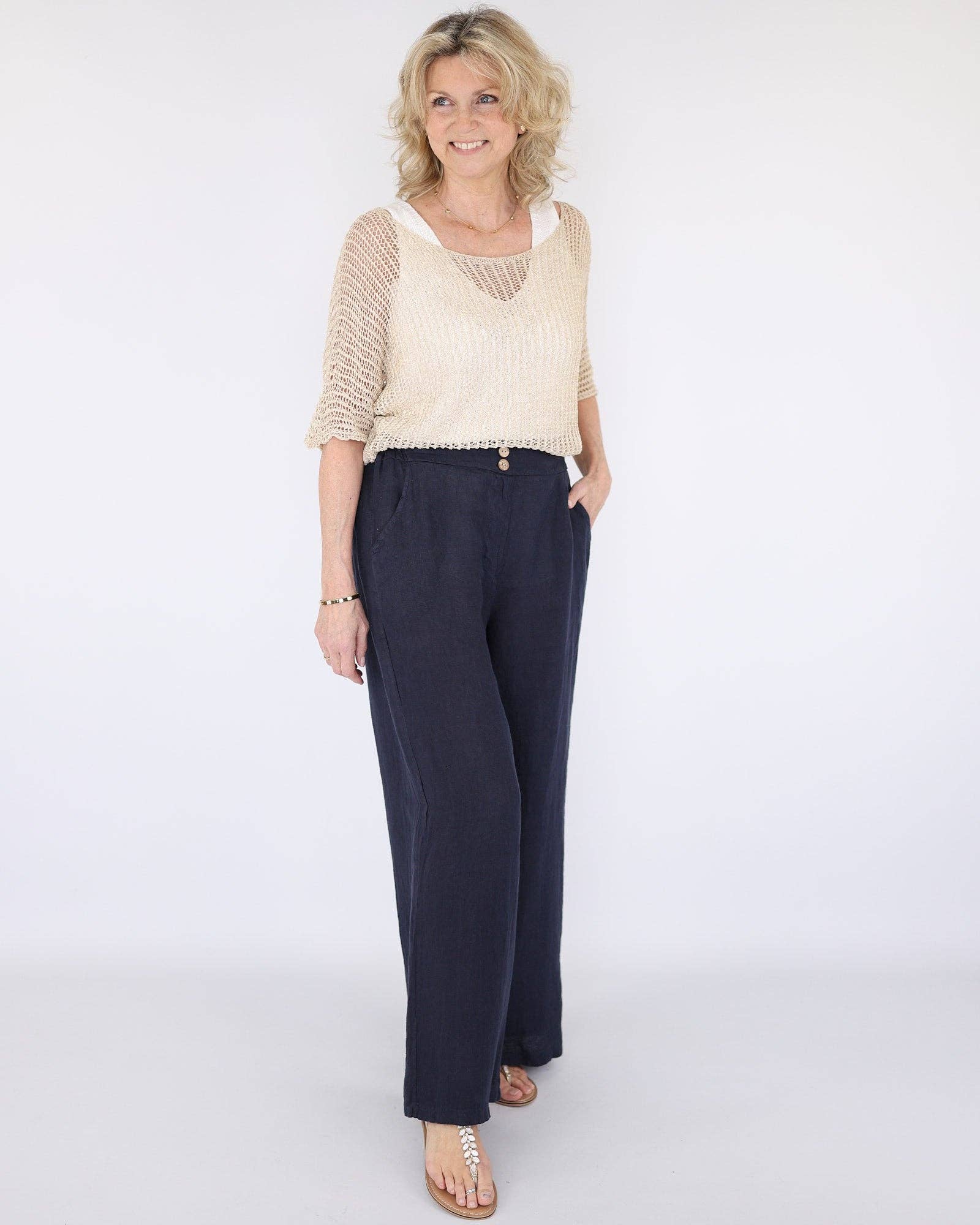 Linen Trousers: Truffle / One Size