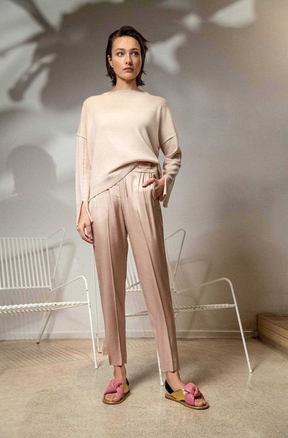 SPOON. Viscose Slipover Trousers — Nude / Size 42