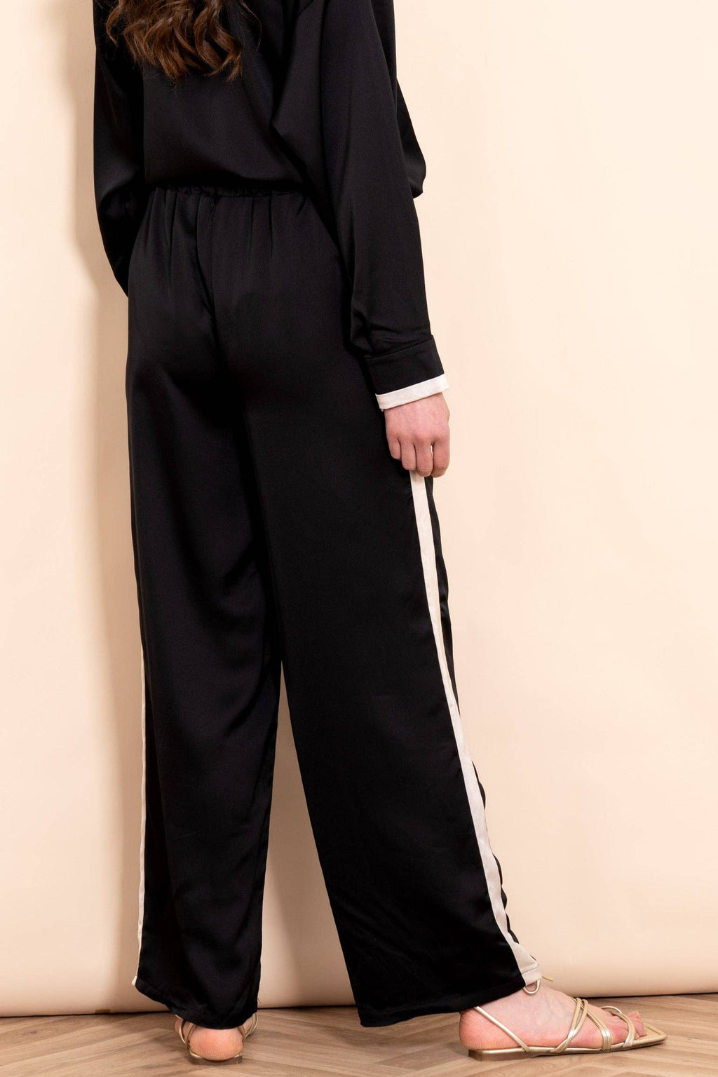 Sonnie Wide Leg Trousers - Black/Cream, Contrast Stripe: Small (UK 8-10)