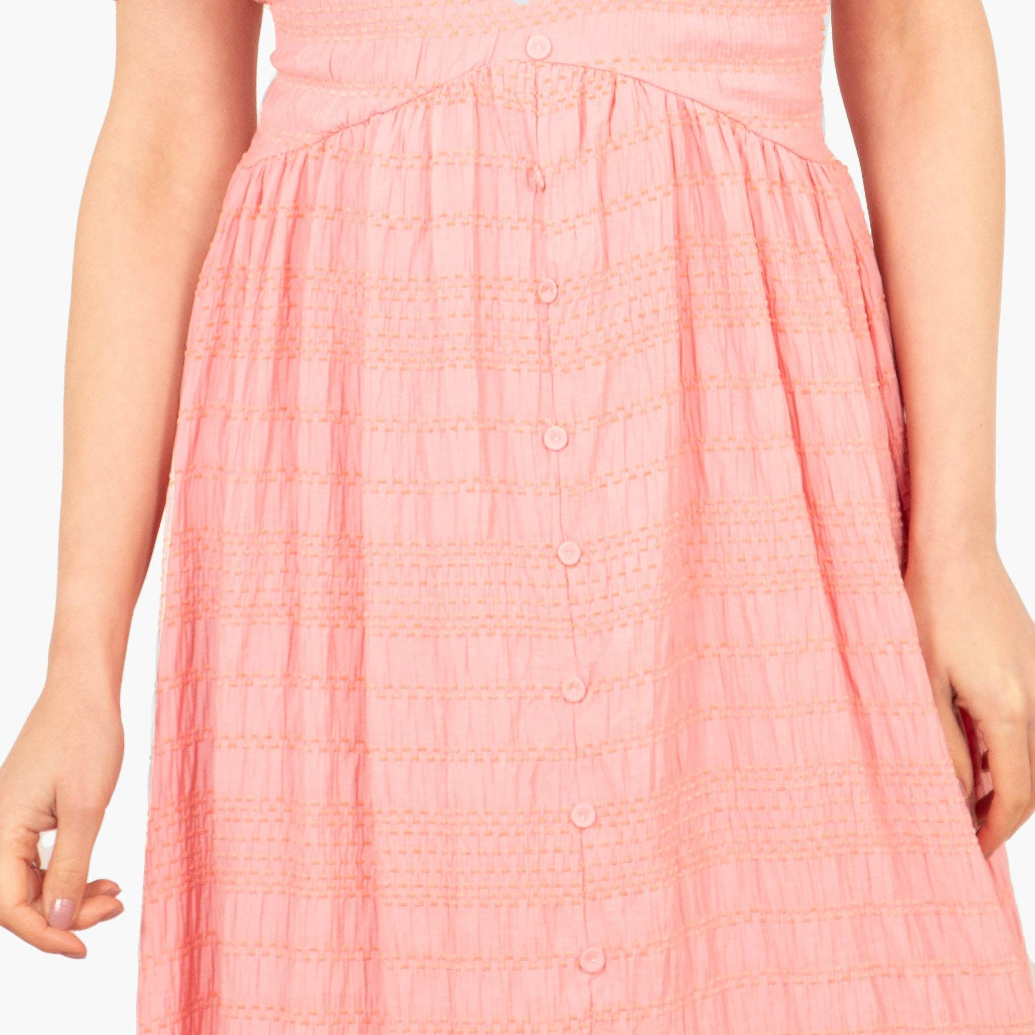 Oliva Button Front Midi Tea Dress - Coral, Asymmetric Stripe: Small (UK 8-10)