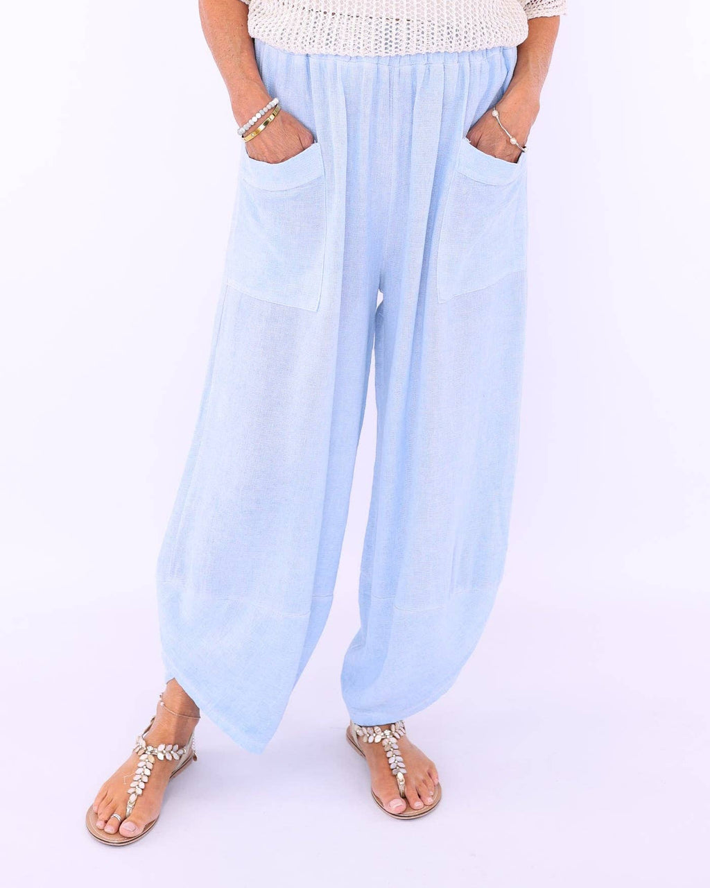 Linen and Cotton Blend Hareem Pants: White