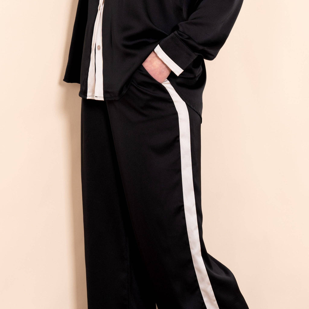 Sonnie Wide Leg Trousers - Black/Cream, Contrast Stripe: Small (UK 8-10)