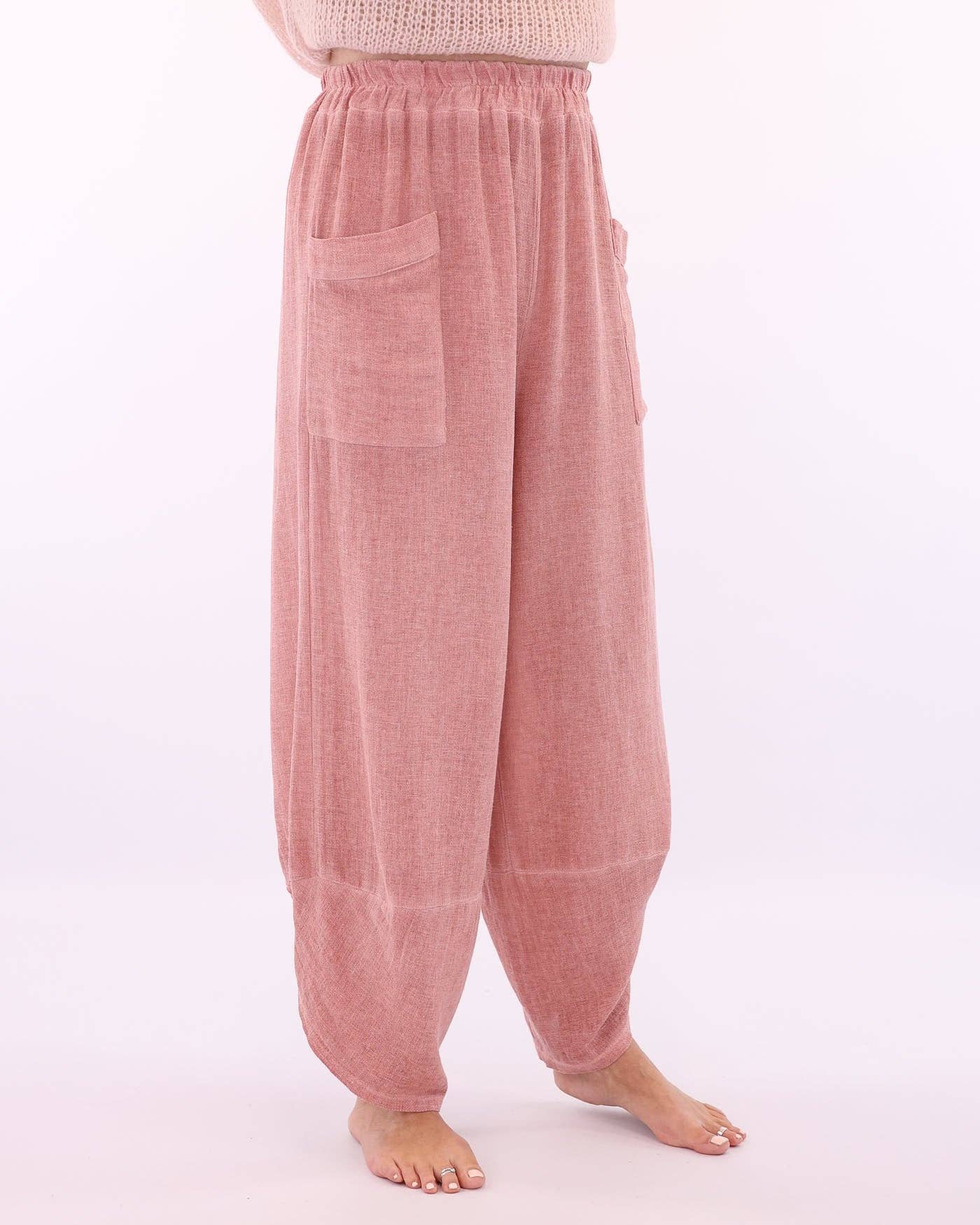 Linen and Cotton Blend Hareem Pants: White