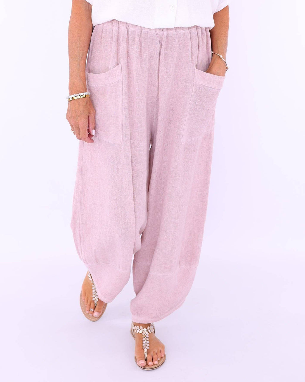 Linen and Cotton Blend Hareem Pants: Truffle