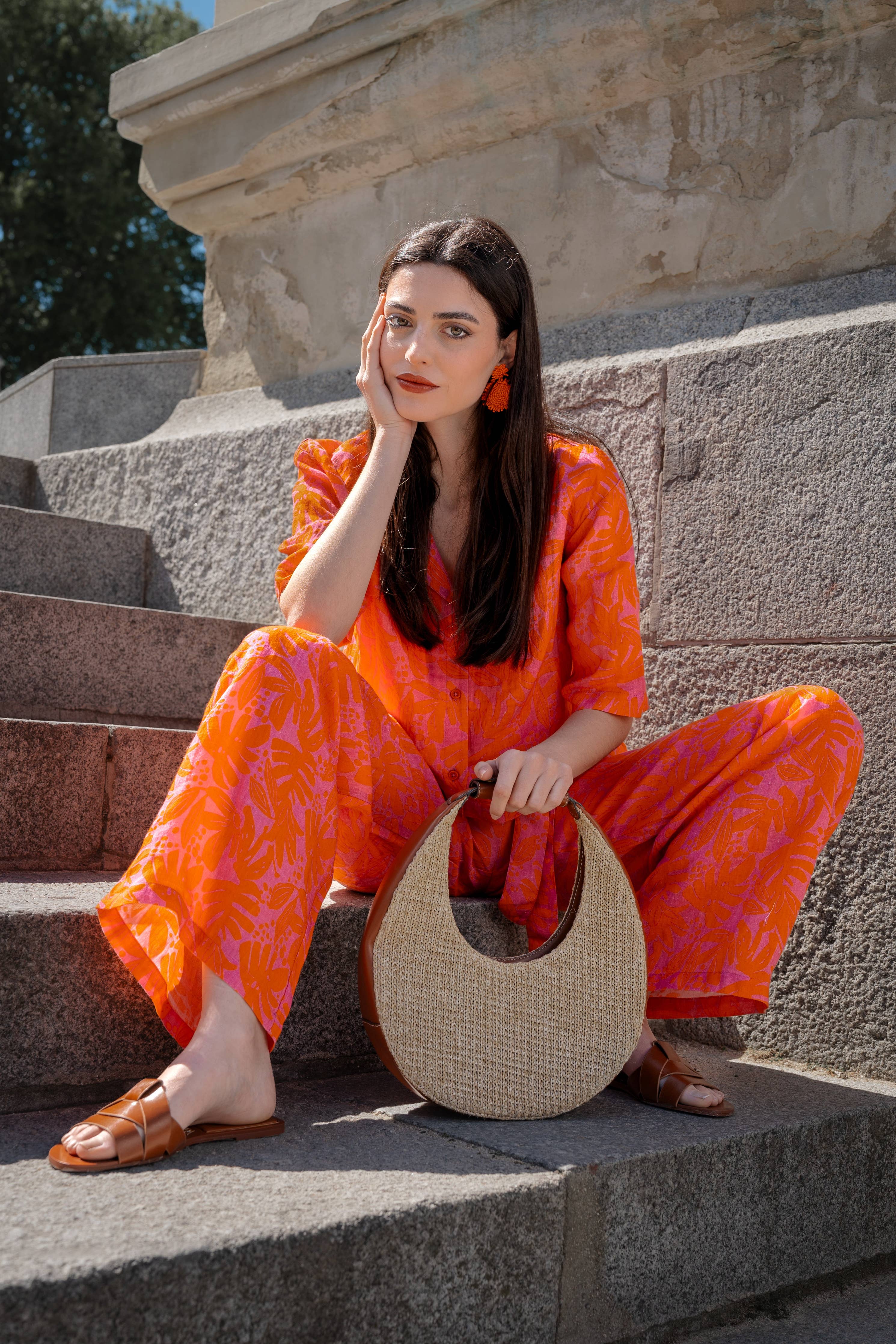 Kapda Casa. Monaco Linen Co-ord Set — Orange / Size S