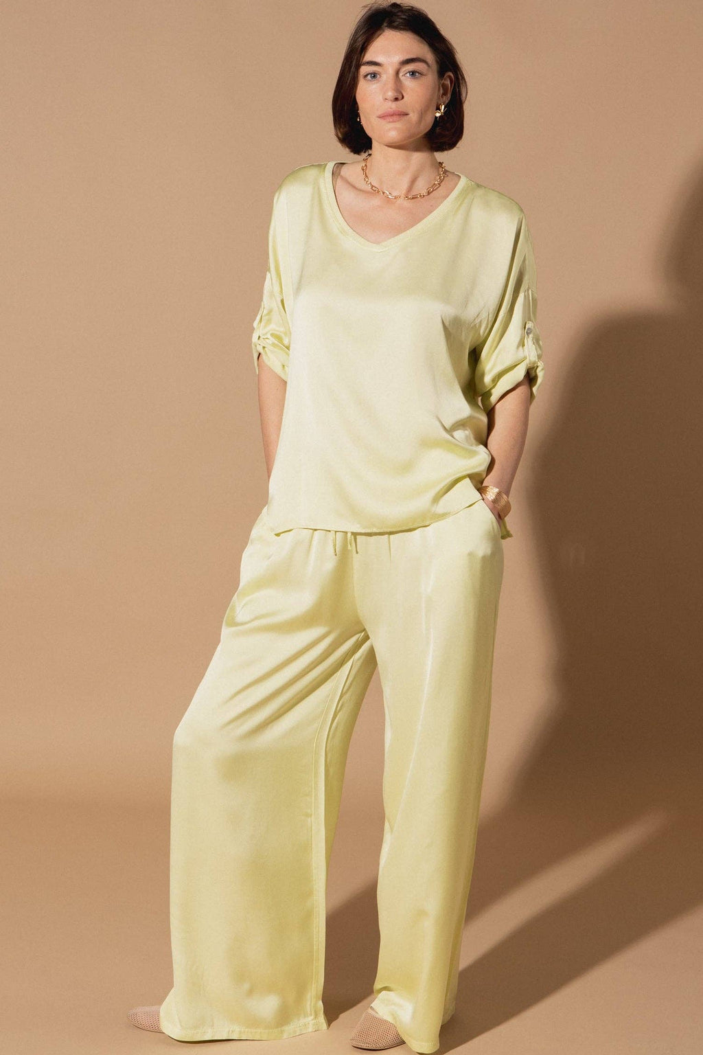 Marilou Silk Trousers: Peach Blush