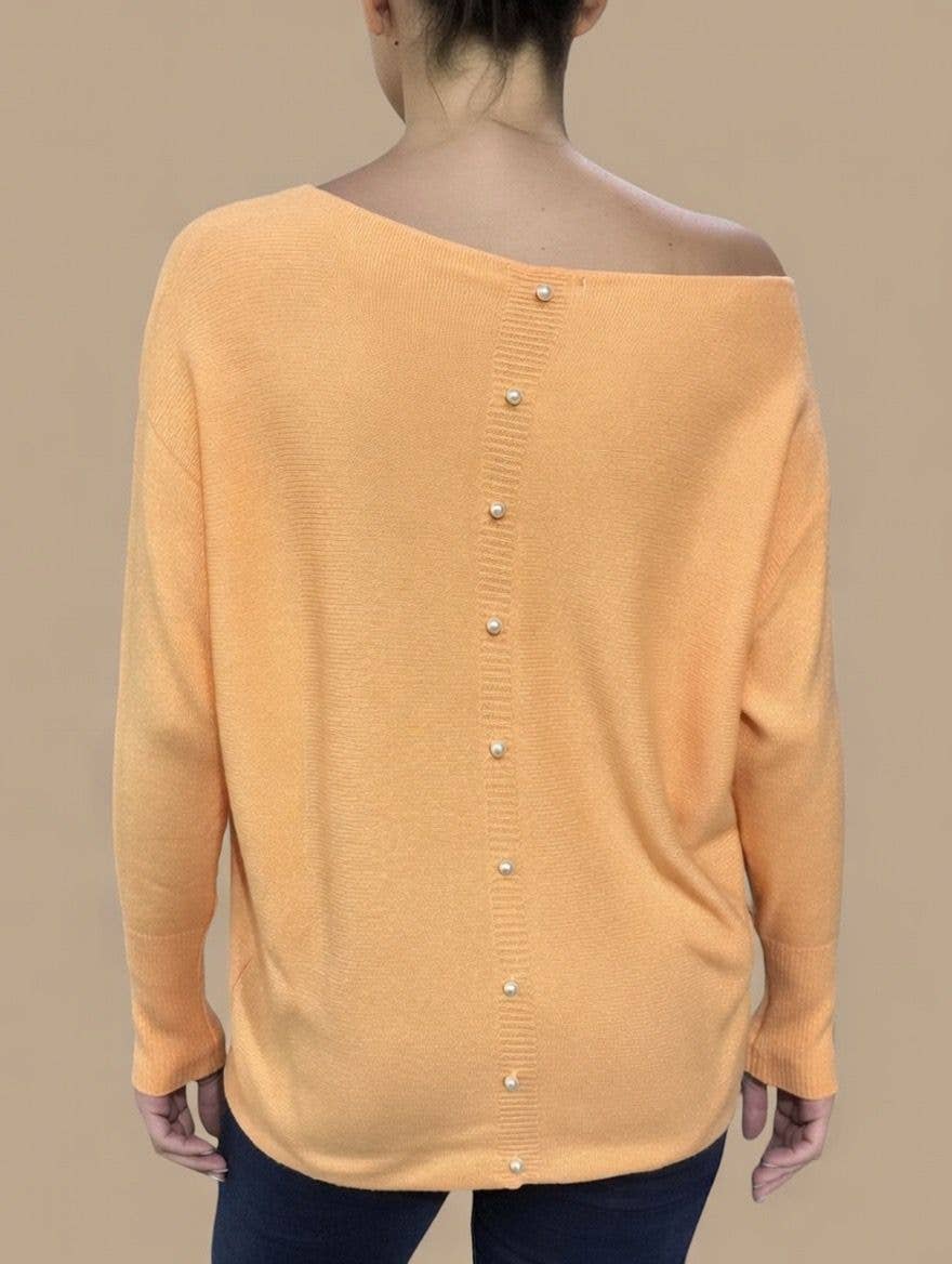 Pearl Buttons Back  - Sweater Peach